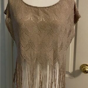 Kirra Vintage taupe fringed sweater crop top Small?